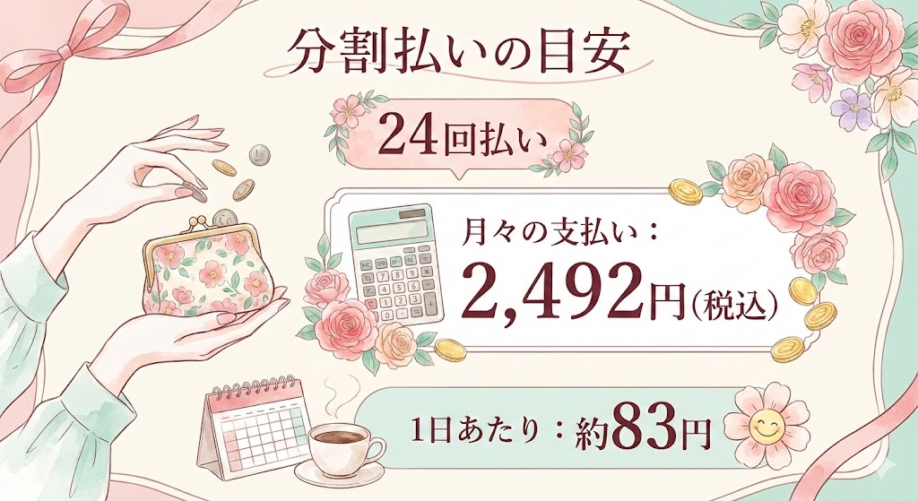 ディマーニを分割で購入した際の回数別・月々のお支払い額の目安をまとめたシミュレーション表