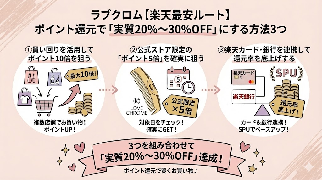 ラブクロム【楽天最安ルート】ポイント還元で「実質20%〜30%OFF」にする方法３つ
