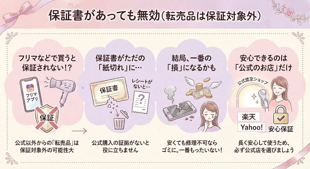 保証書があっても無効(転売品は保証対象外)