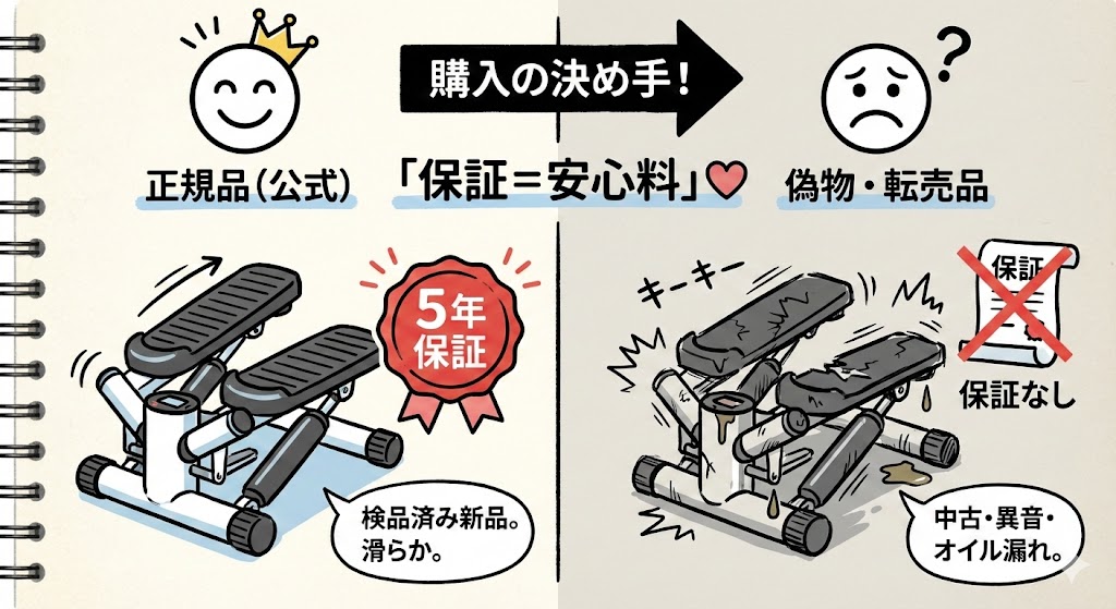 商品ページに「5年保証」の記載があるか