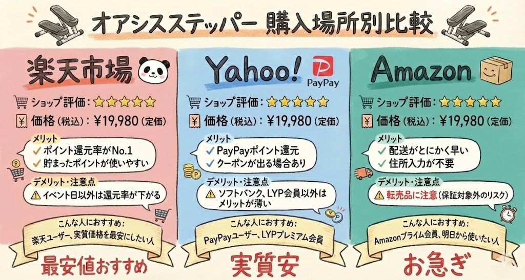 オアシスステッパー購入場所別比較