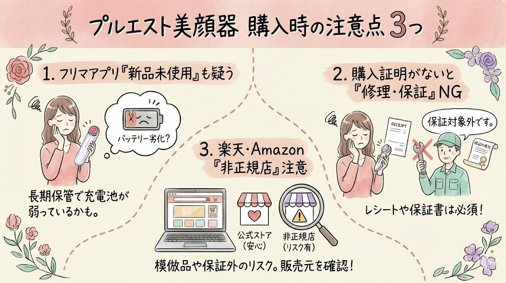 【偽物に注意】プルエスト美顔器を買うときの注意点3つ