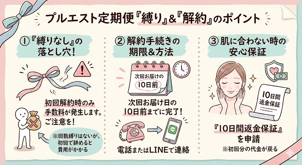 プルエスト定期便「縛り」や「解約」について