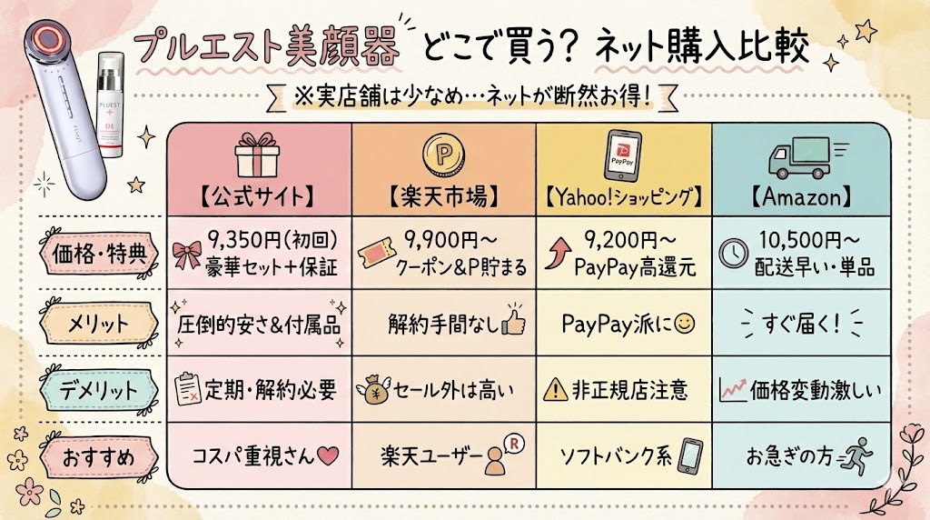 プルエスト美顔器購入場所の比較