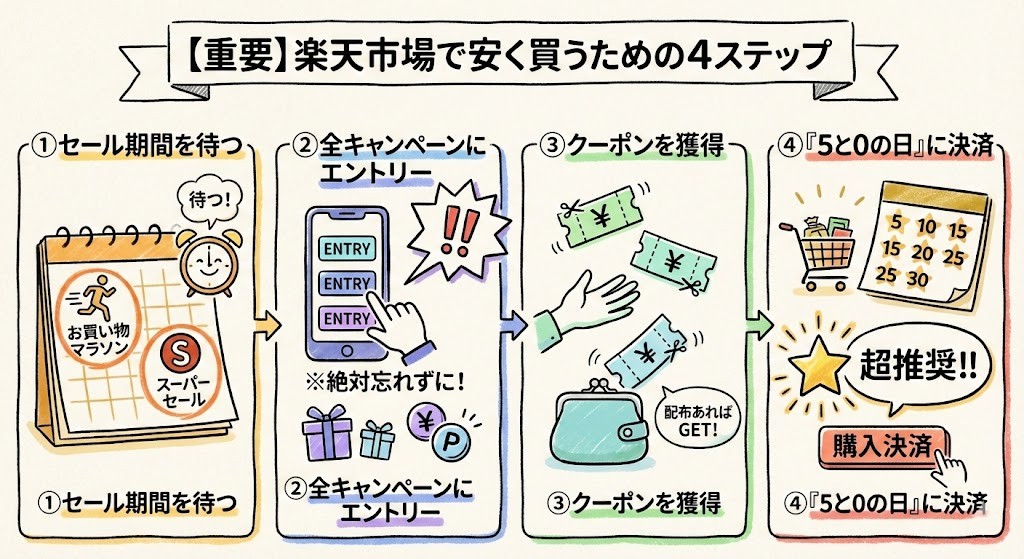 楽天市場で安く買うための4STEP