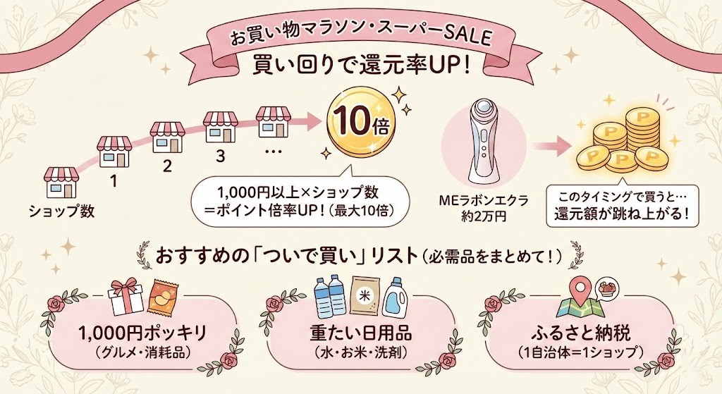 「お買い物マラソン・スーパーSALE」の買い回りで還元率アップ