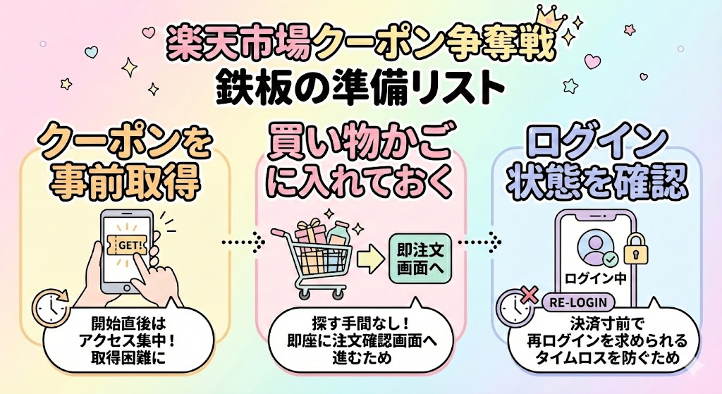 エルフェイスエー楽天市場クーポン争奪戦「鉄板の準備リスト」