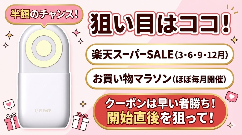 エルフェイスエー狙い目は「楽天スーパーSALE」や「お買い物マラソン」